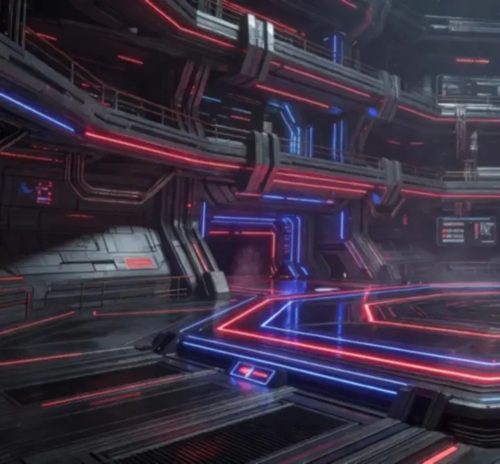 Przegląd futurystycznych aren walki w grze Scena Vector