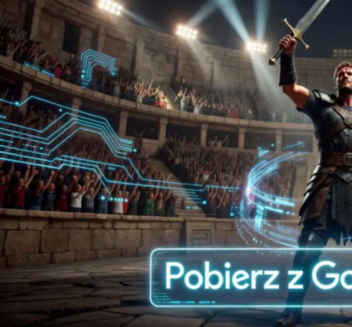 Dynamiczna scena akcji zachęcająca do pobrania Scena Vector