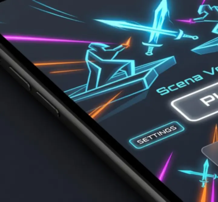 Interfejs mobilny gry akcji Scena Vector z dynamiczną walką mieczem